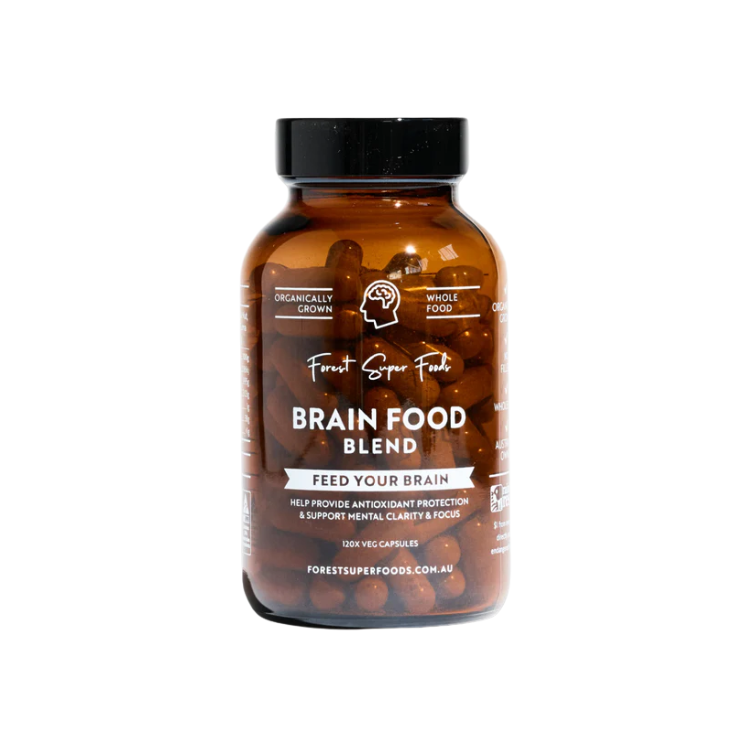 Brain Food supplement for brain health and cognitive boost with organic whole food ingredients.