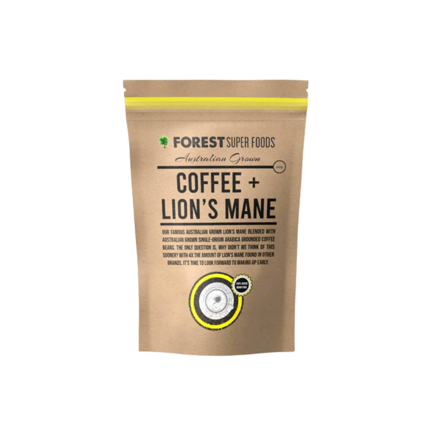 Premium Australian coffee with Lion's Mane for alertness, brain power, and mental energy.